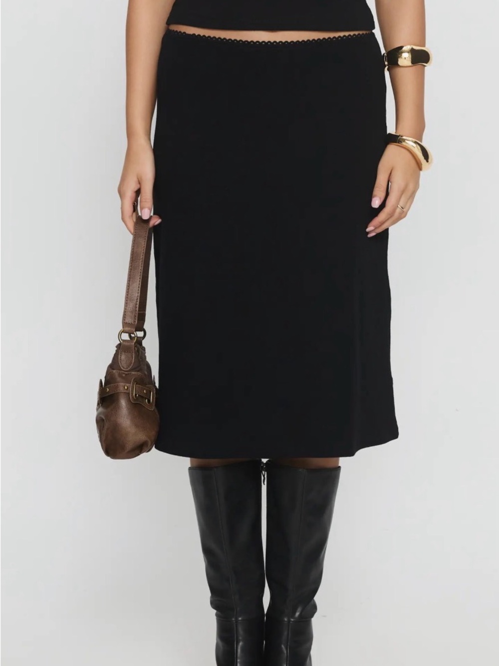 Princess Polly Baseline Stretch Recycled Cotton Rib Midi Skirt